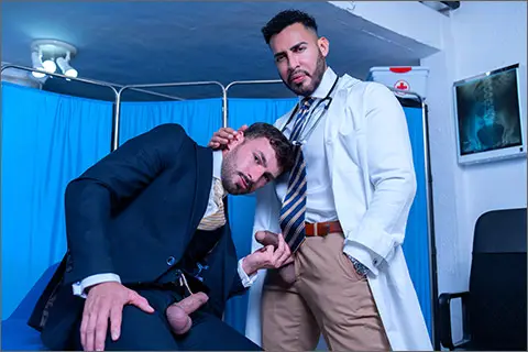 Men At Play Gay Porn Suited Sexy Spanish Men Naked DR. ROM EXAMINES KOKI Koki Castillo Viktor Rom
