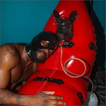 RED RUBBER PUP SACK Sir Malice, Daimon Prince Frock The World Arty Queer Porn